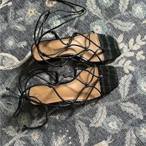 Sam Edelman Daffy Lace Up Block Heel Sandals Black, Size 8.5